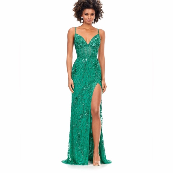 Prom Dress: Ashley Lauren #11256 Sequin Gown with Lace Up Back